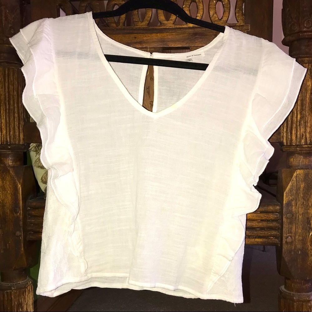 June & Hudson Ruffle Shoulder Blouse, Lace, Sz S